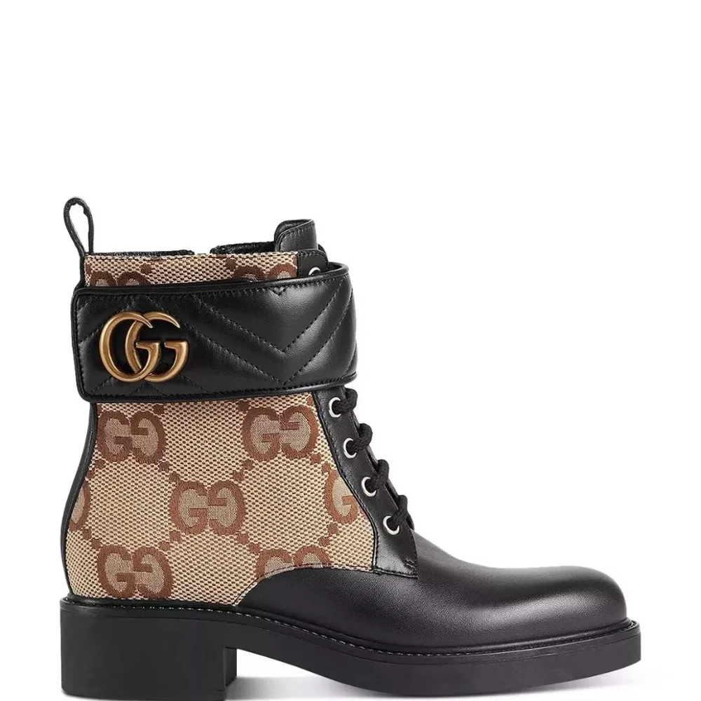 Gucci Double G Logo Leather Combat Boots - Picture 6 of 10
